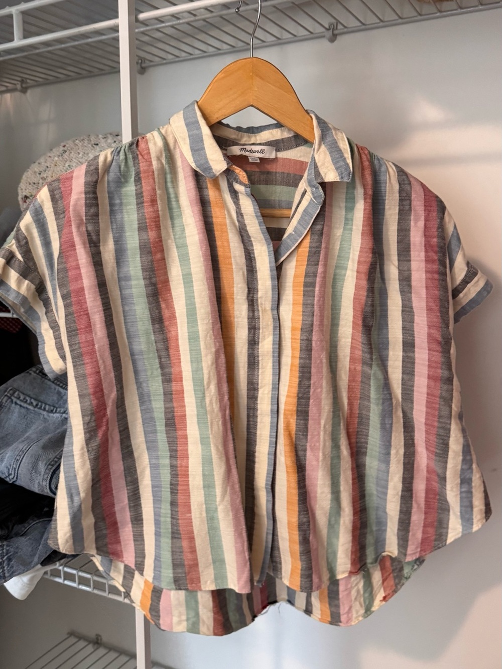 Madewell Multicolor Vertical Stripe Short Sleeve Button-Front Shirt